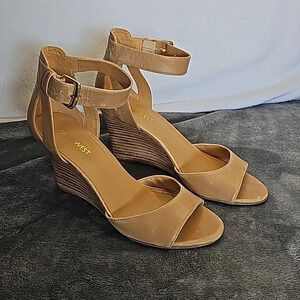 Nine West Womens‎ Floyd Leather Ankle Strap Wedge Sandals size 7
